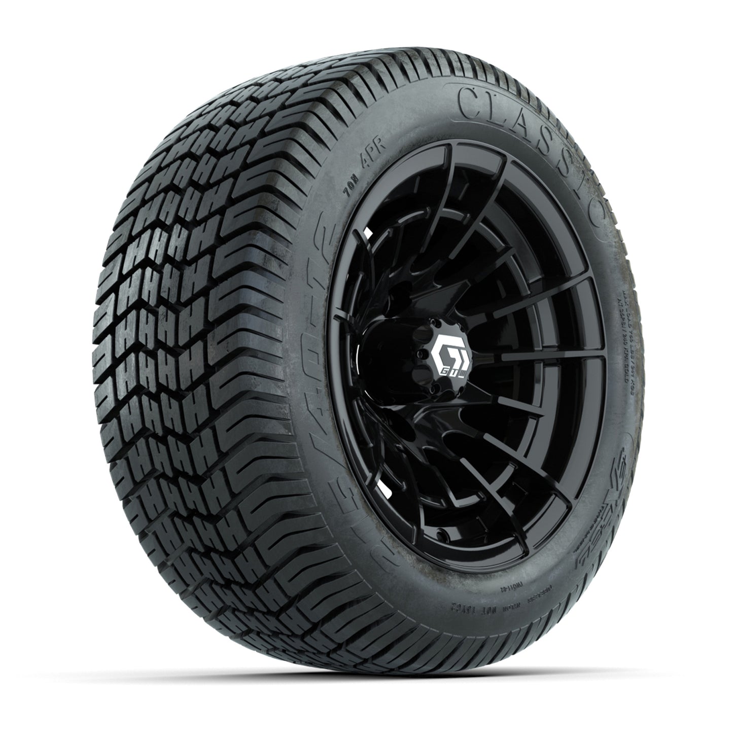 GTW® Boost Gloss Black 12 in Wheels with 215/40-12 Excel Classic Street Tires – Full Set