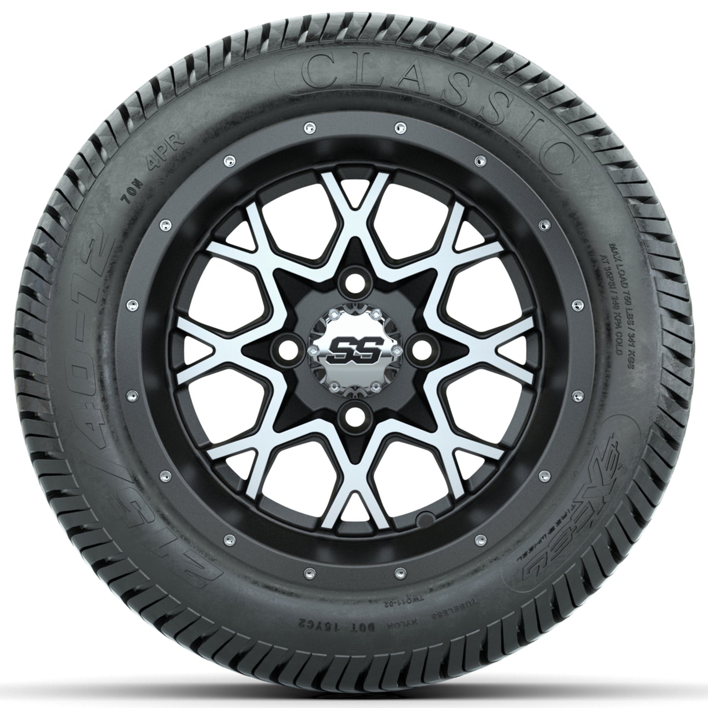 Set of (4) 12 in GTW Vortex Wheels with 215/40-12 Excel Classic Street Tires