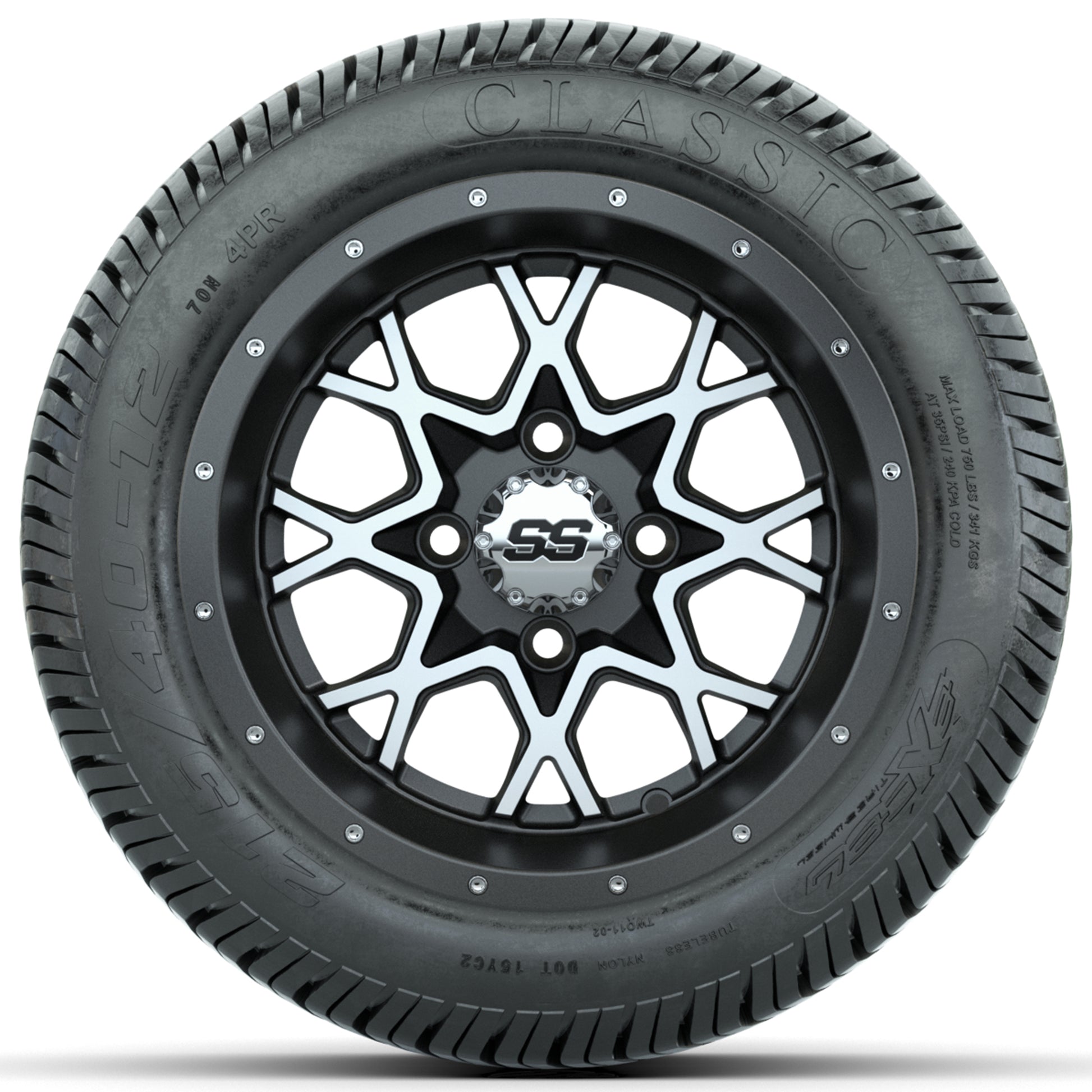Set of (4) 12 in GTW Vortex Wheels with 215/40-12 Excel Classic Street Tires