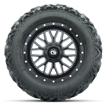 GTW Helix Black/Machined 14 in Wheels with 25x10-14 Barrage Mud Tires – Full Set