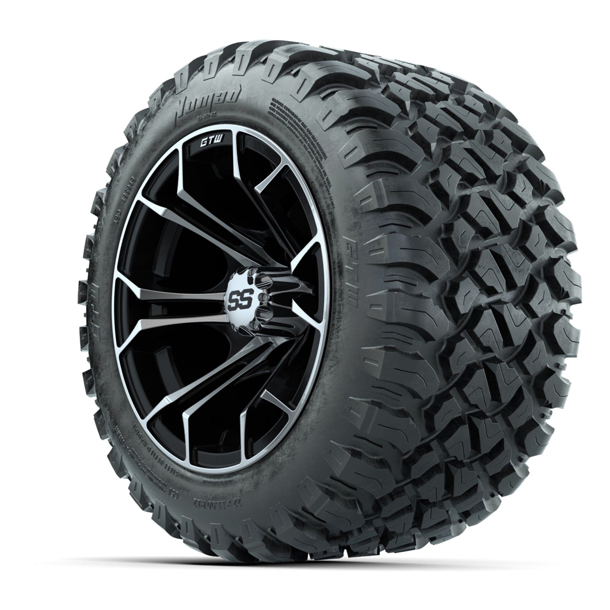 GTW® Spyder Black/Machined 12 in Wheels with 22X11-R12 Nomad Steel Belt Radial All-Terrain Tires – Full Set