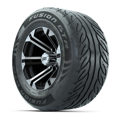 GTW® Specter Black/Machined 12 in Wheels with 255/55-R12 Fusion GTR Steel Belt Radial Street Tires – Full Set