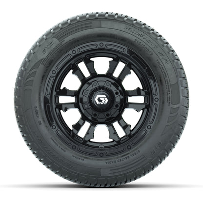 GTW® Shogun Gloss Black 12 in Wheels with 215/50-R12 Fusion S/R Steel Belt Radial Tires – Full Set