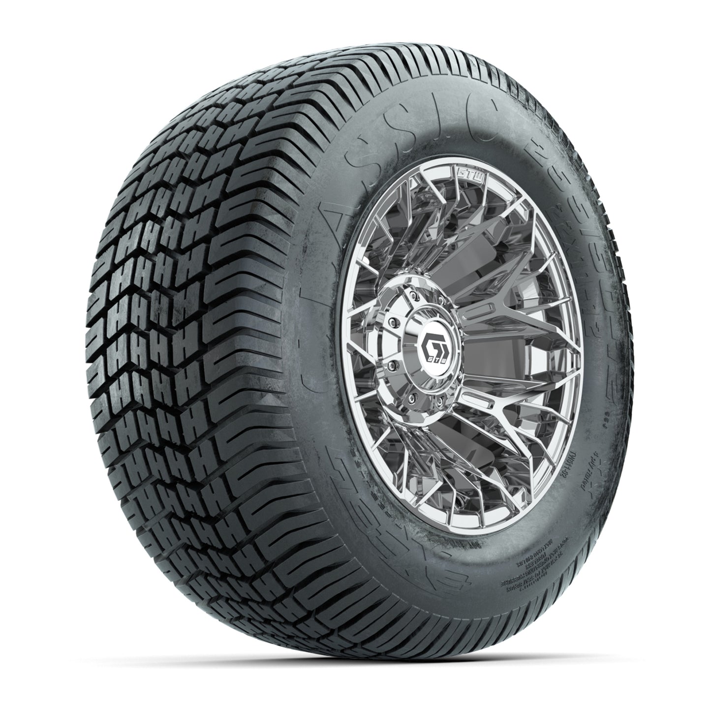 GTW® Stellar Chrome 12 in Wheels with 255/50-12 Excel Classic Street Tires – Full Set