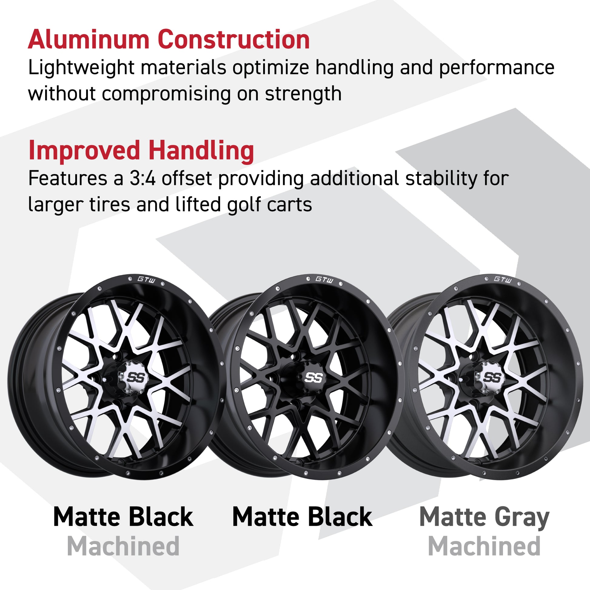 Set of (4) 12 in GTW Vortex Wheels with 22x10-12 GTW Timberwolf All-Terrain Tires