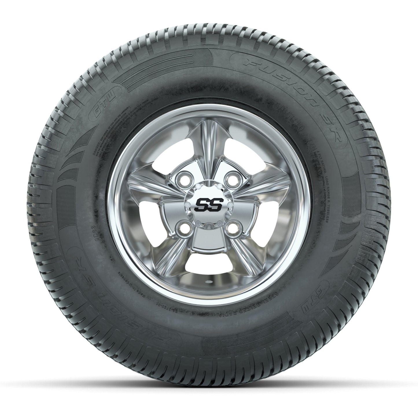 GTW Godfather Chrome 10 in Wheels with 205/65-R10 Fusion S/R Steel Belt Radial Street Tires – Full Set