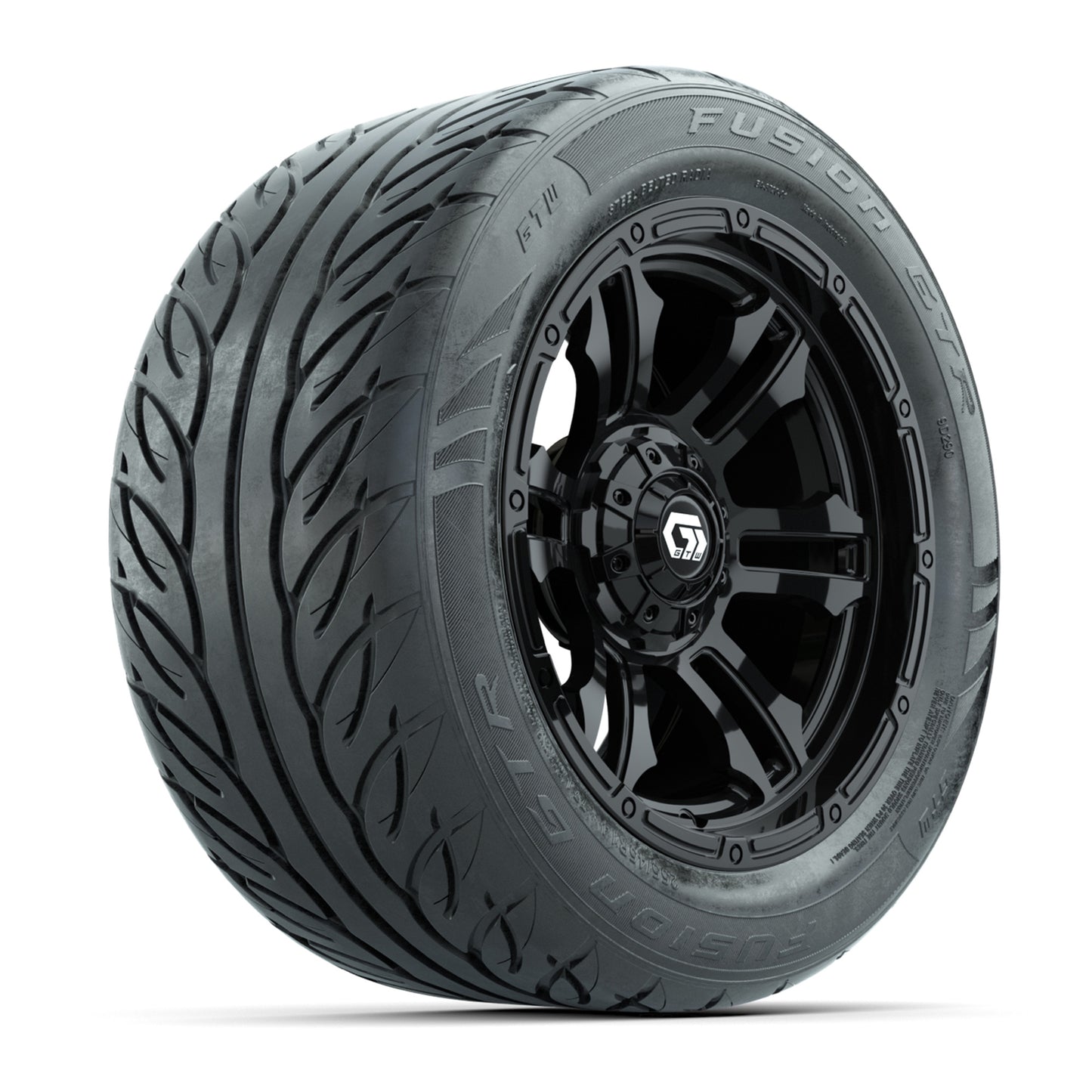 GTW® Shogun Gloss Black 14 in Wheels with 255/45-R14 Fusion GTR Steel Belt Radial Street Tires – Full Set