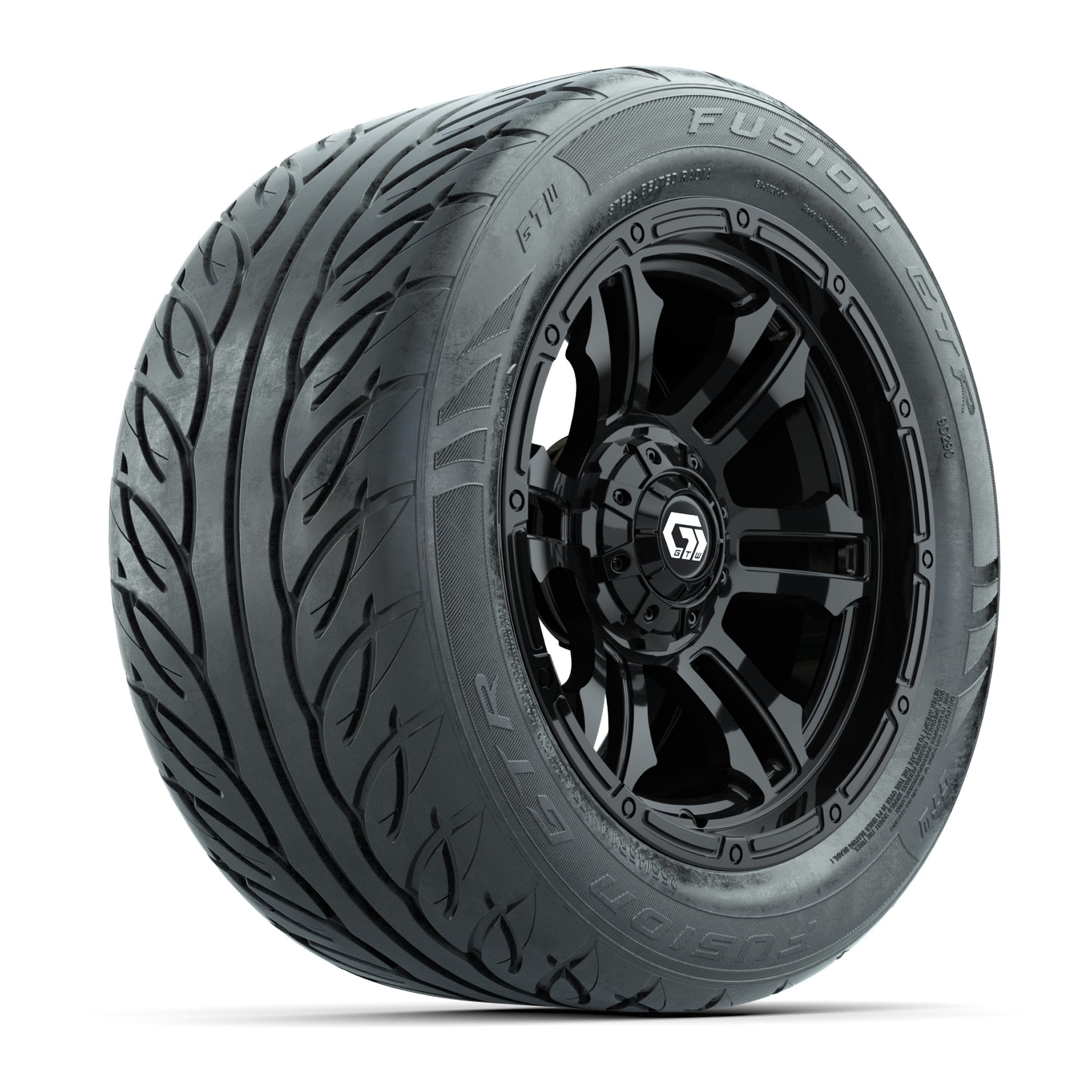 GTW® Shogun Gloss Black 14 in Wheels with 255/45-R14 Fusion GTR Steel Belt Radial Street Tires – Full Set