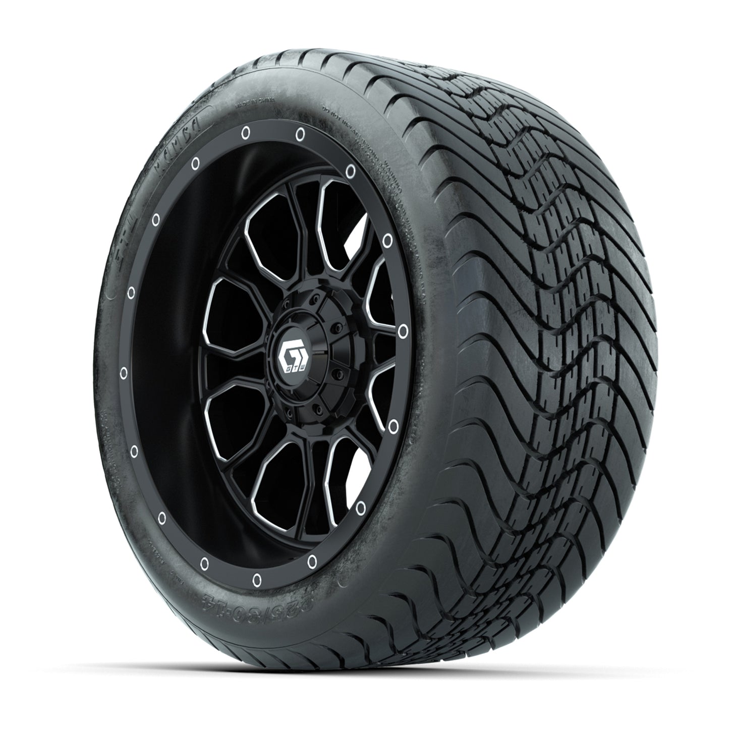 Set of (4) 14 in GTW® Volt Machined & Black Wheels with 225/30-14 Mamba Street Tire