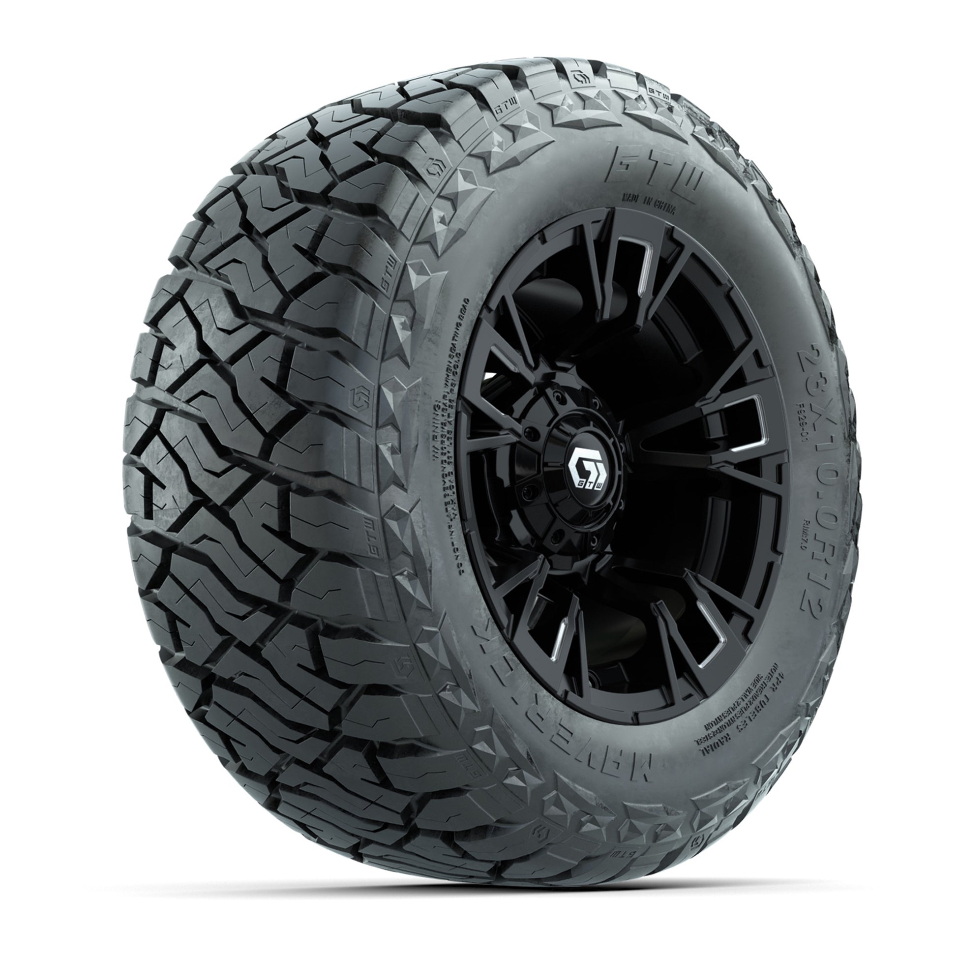 GTW Vandal Matte Black/Machined 12 in Wheels with 23x10.00-R12 Maverick All-Terrain Tires – Full Set