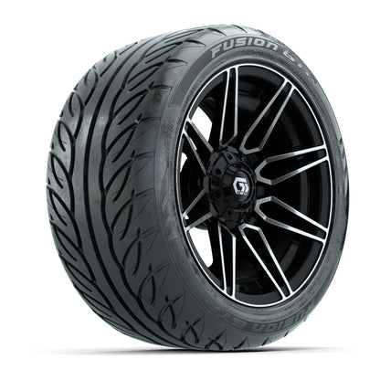 GTW® Stealth Black/Machined 14 in Wheels with 225/40-R14 Fusion GTR Steel Belt Radial Street Tires – Full Set