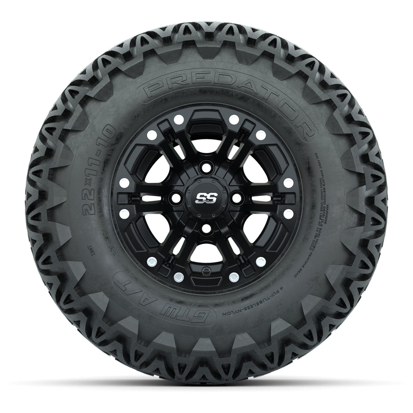 Set of 4 GTW Specter Matte Black Wheels with Predator A-T Tires - 10 Inch