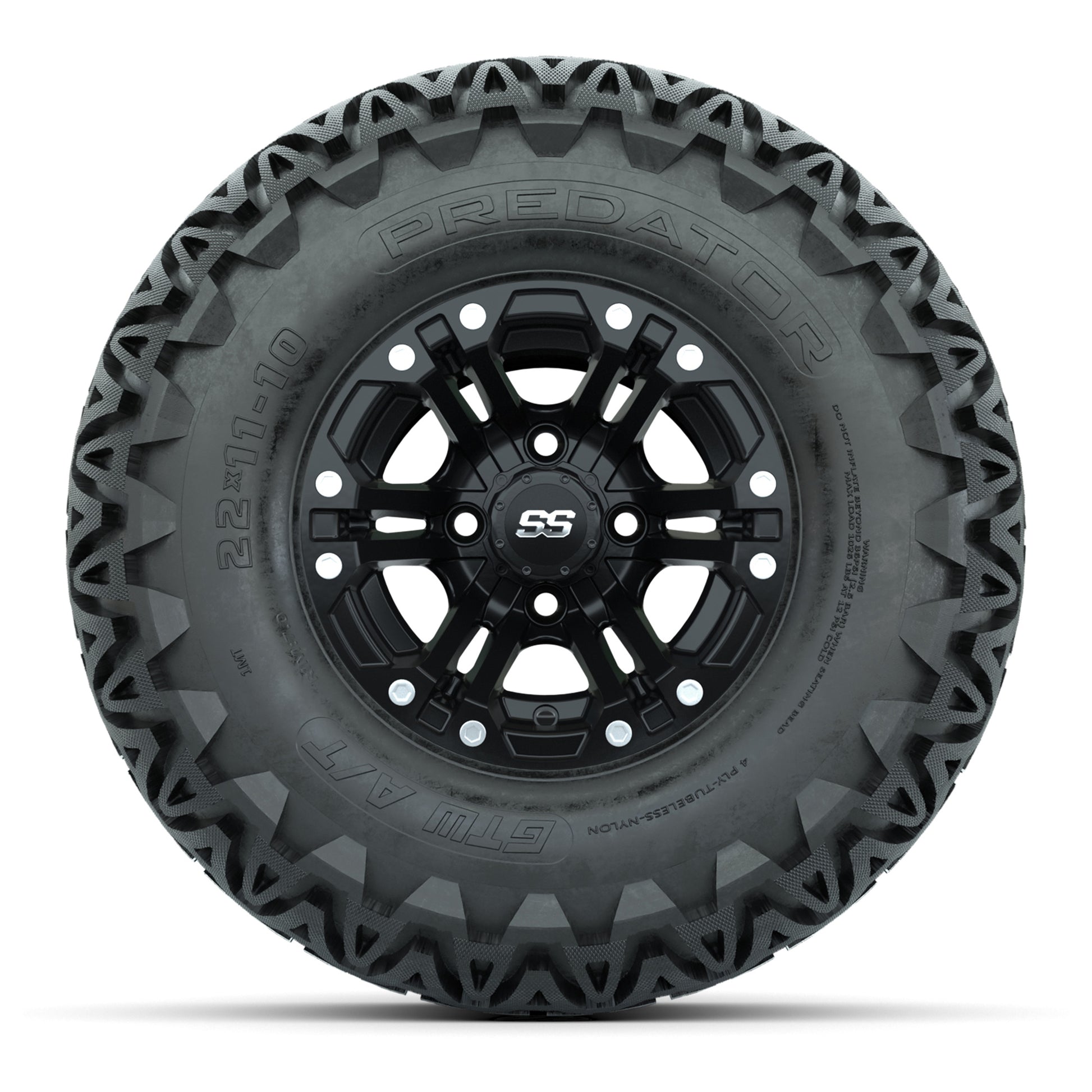Set of 4 GTW Specter Matte Black Wheels with Predator A-T Tires - 10 Inch