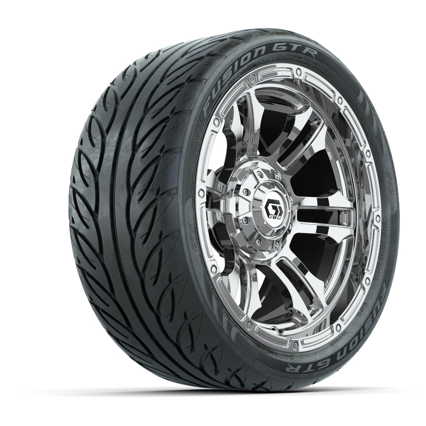 GTW® Shogun Chrome 14 in Wheels with 205/40-R14 Fusion GTR Steel Belted Street Tires – Full Set