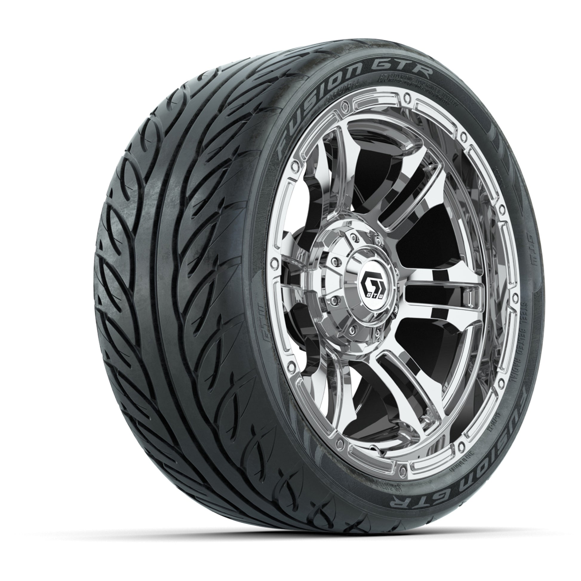 GTW® Shogun Chrome 14 in Wheels with 205/40-R14 Fusion GTR Steel Belted Street Tires – Full Set