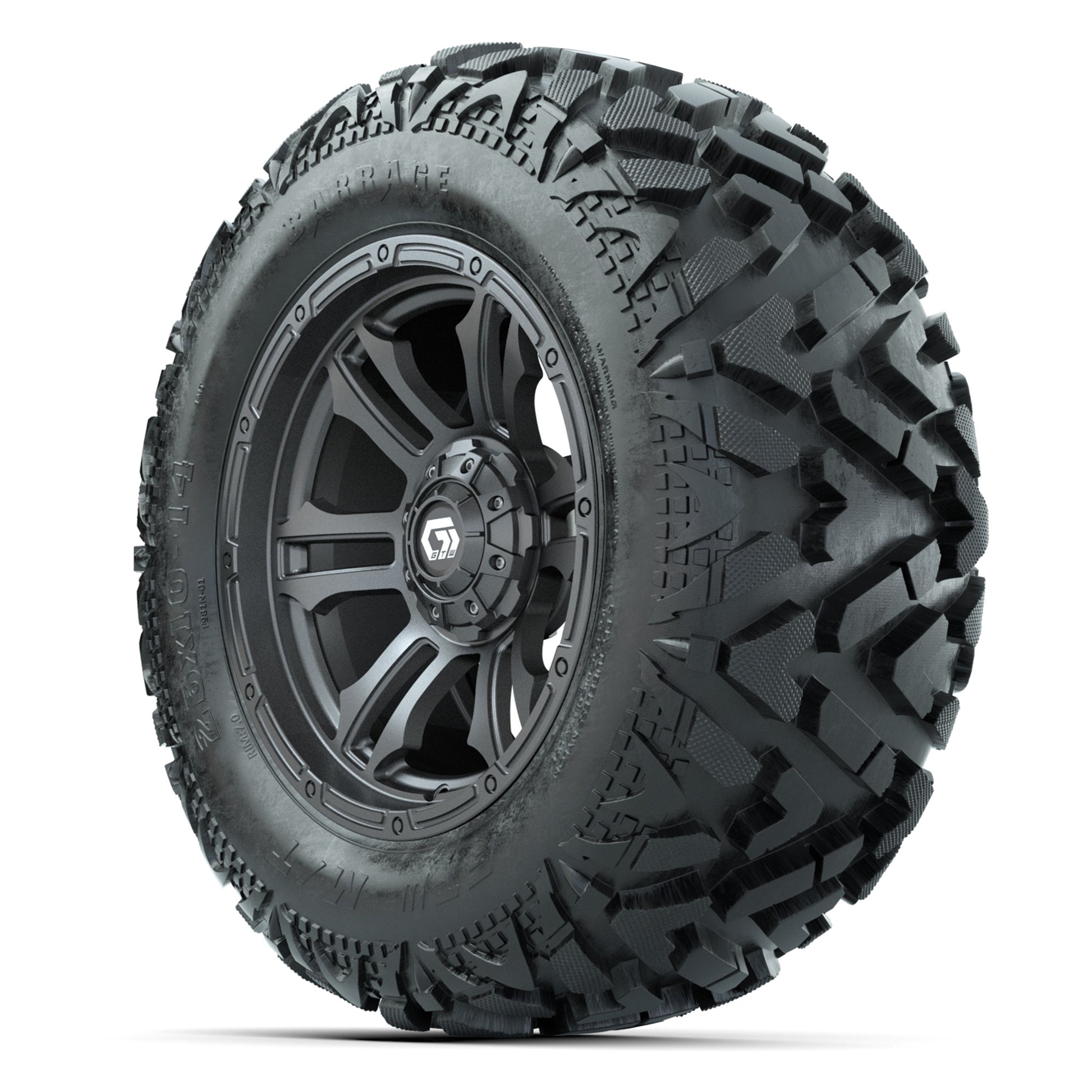 GTW Shogun Gunmetal 14 in Wheels with 25x10-14 Barrage Mud Tires – Full Set