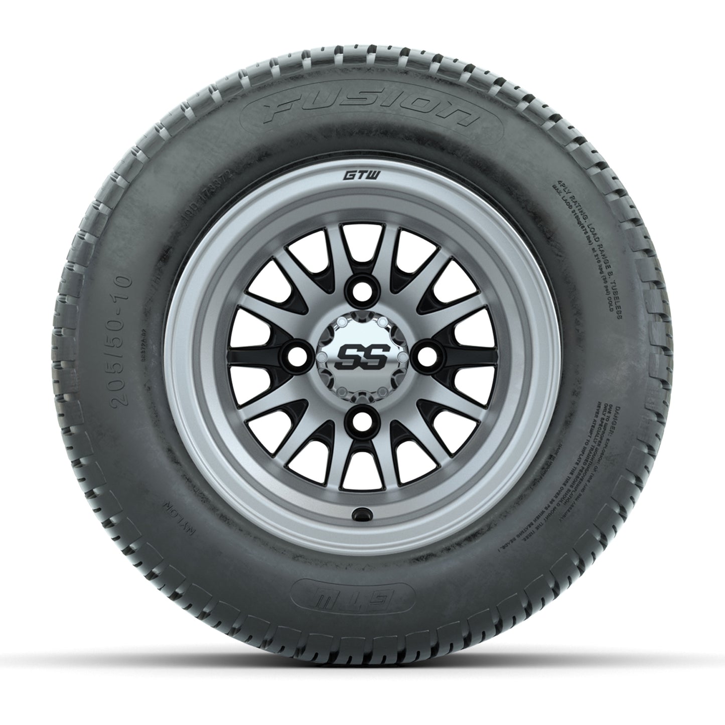 10” GTW Medusa Black and Machined Wheels with Fusion Street Tires – Set of 4