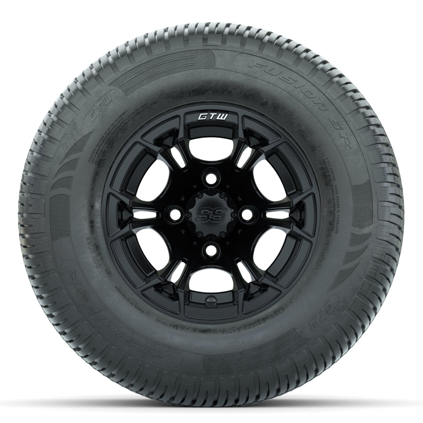 GTW Spyder Matte Black 10 in Wheels with 205/65-R10 Fusion SR Steel Belted Radial Tires - Full Set