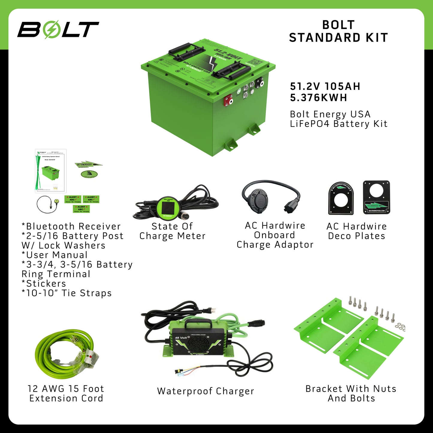 Bolt Energy 51V 105AH Square Heated Standard Battery Kit for ICON EV Golf Carts