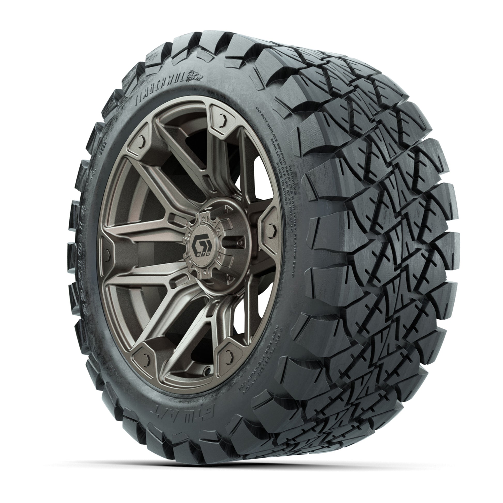 GTW® Graffiti Satin Bronze 14 in Wheels with 22x10-14 Timberwolf All-Terrain Tires – Full Set