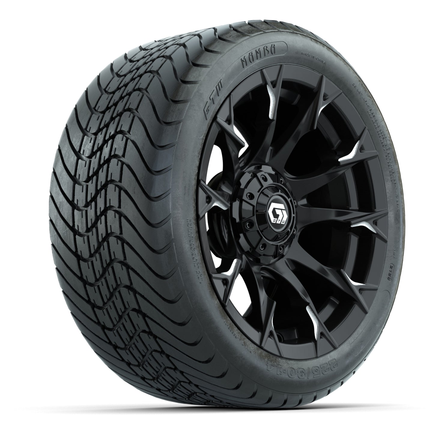 GTW Diablo Gloss Black/Machined 14 in Wheels with 225/30-14 Mamba Street Tires – Full Set