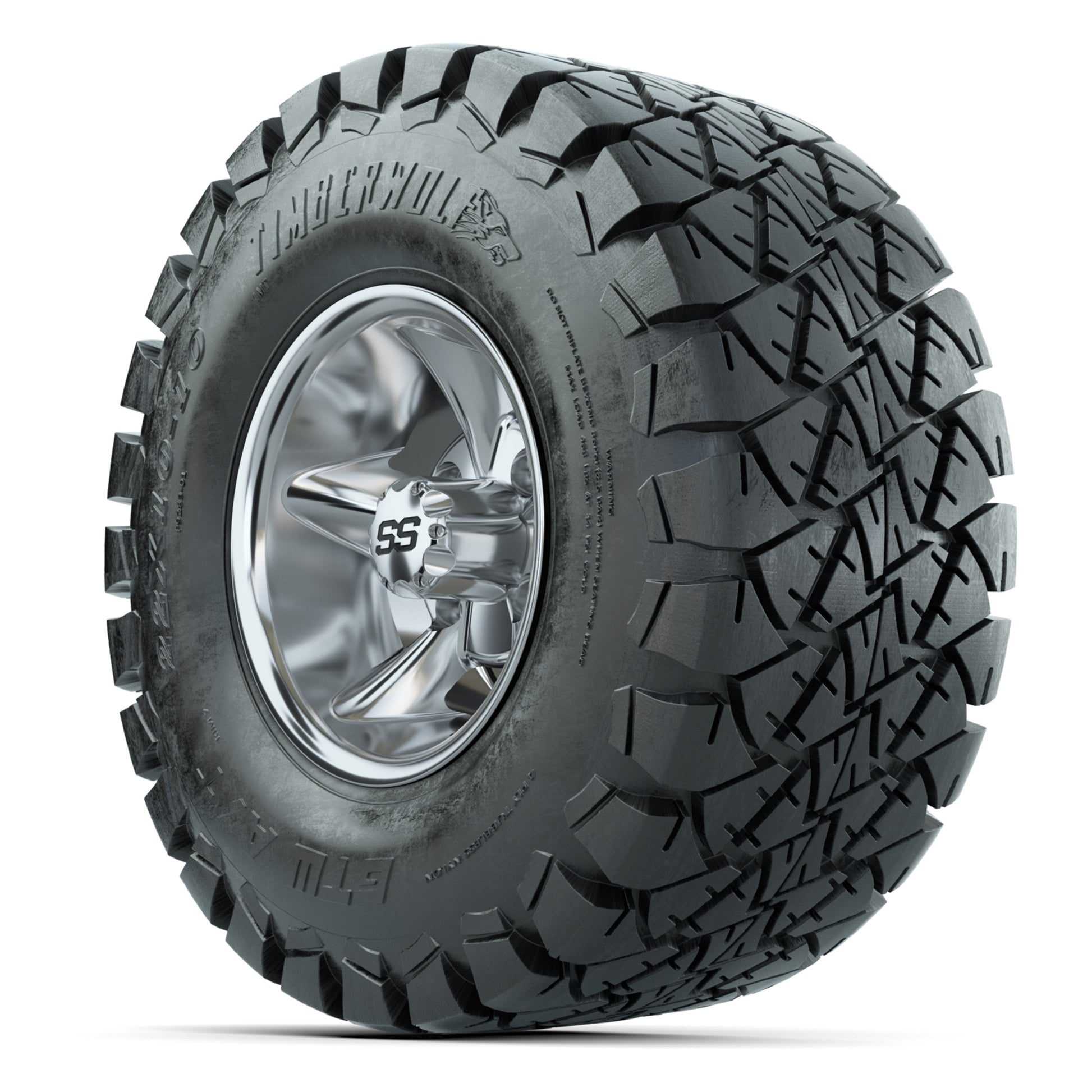 GTW Godfather Chrome 10 in Wheels with 22x10-10 Timberwolf All-Terrain Tires – Full Set
