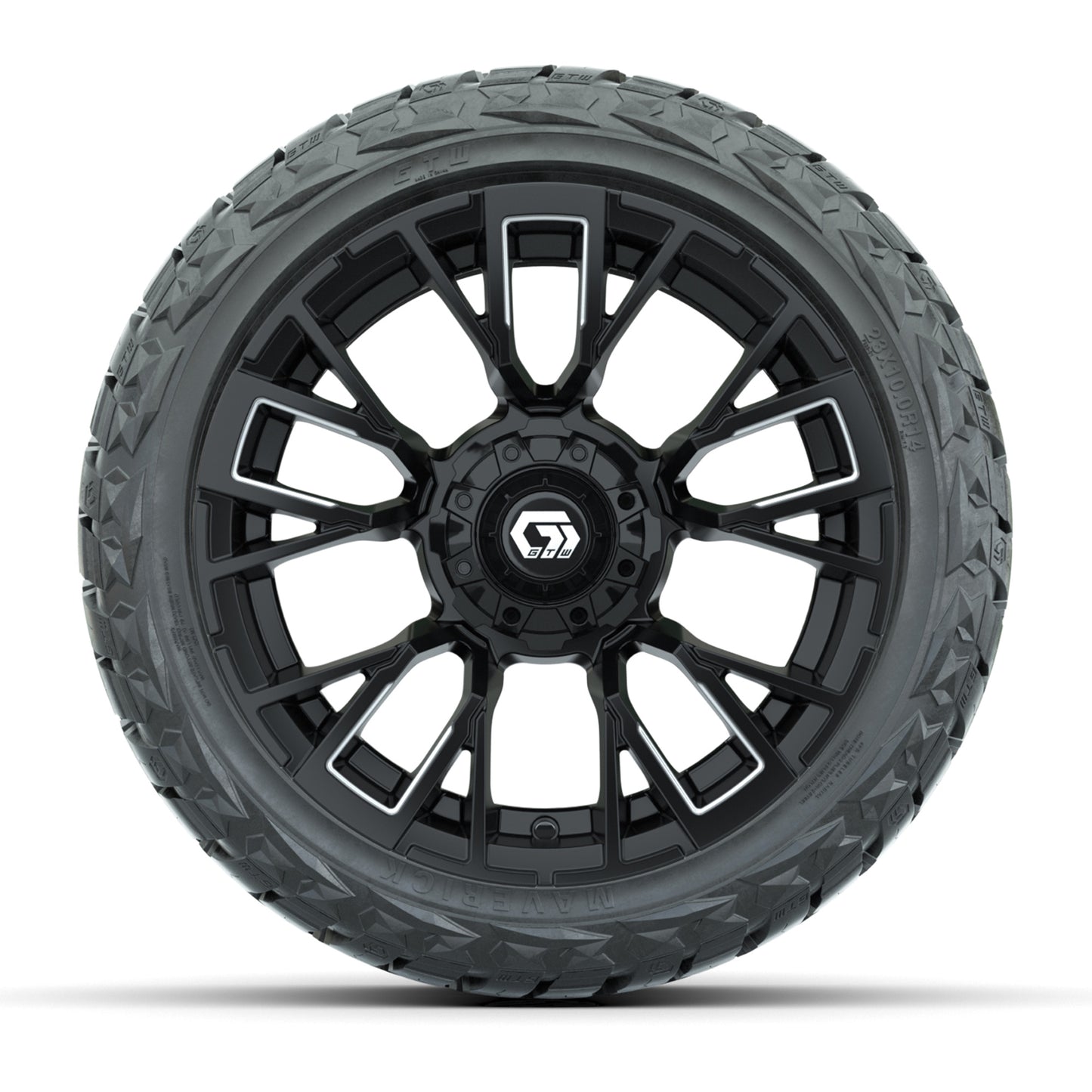 GTW Vandal Matte Black/Machined 14 in Wheels with 23x10.00-R14 Maverick All-Terrain Tires – Full Set