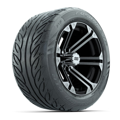 GTW® Specter Black/Machined 14 in Wheels with 255/45-R14 Fusion GTR Steel Belt Radial Street Tires – Full Set