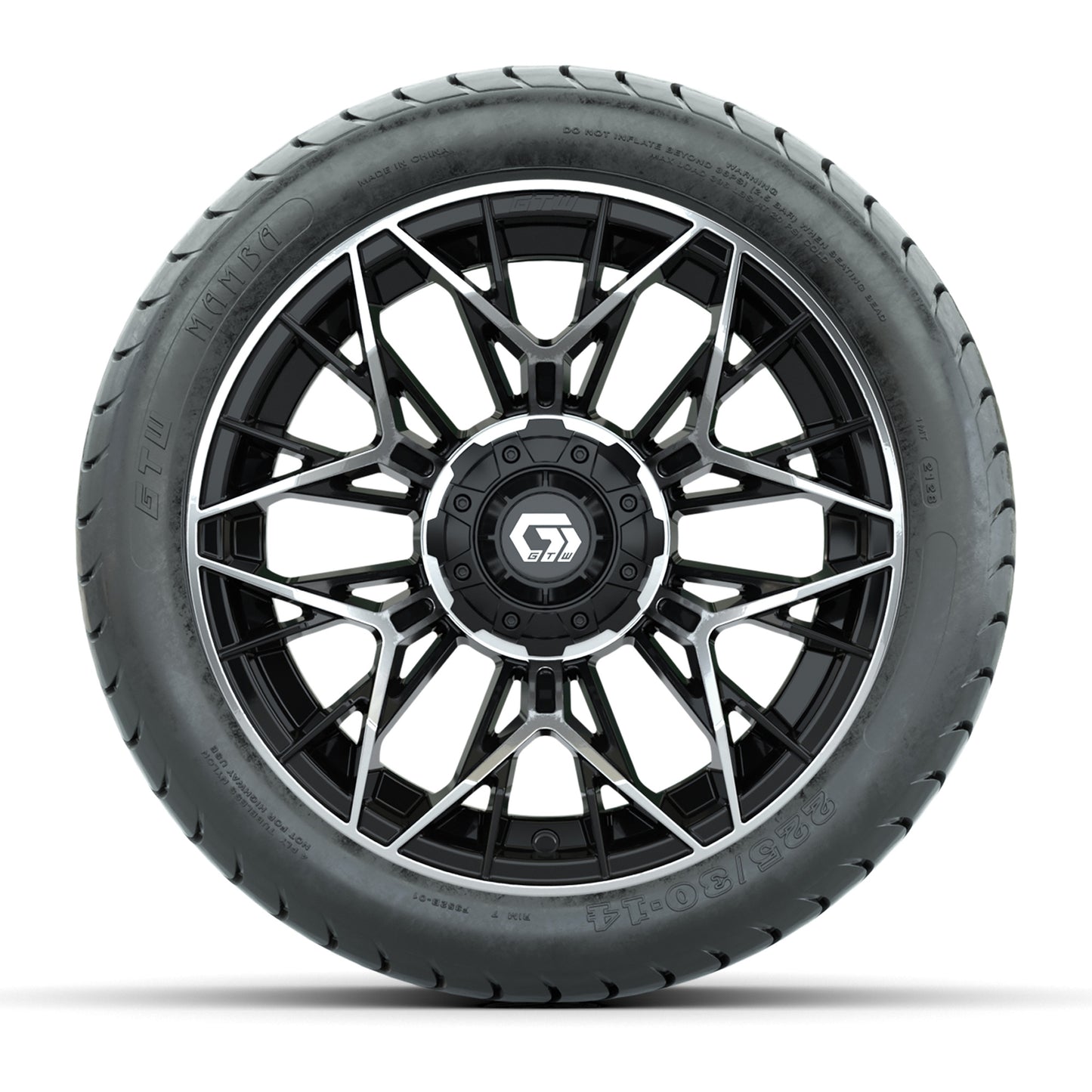 Set of (4) 14 in GTW® Stellar Machined & Black Wheels with 225/30-14 Mamba Street Tire