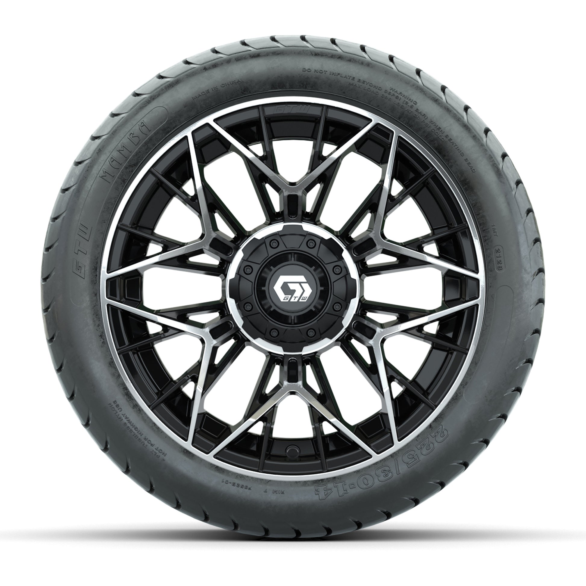 Set of (4) 14 in GTW® Stellar Machined & Black Wheels with 225/30-14 Mamba Street Tire