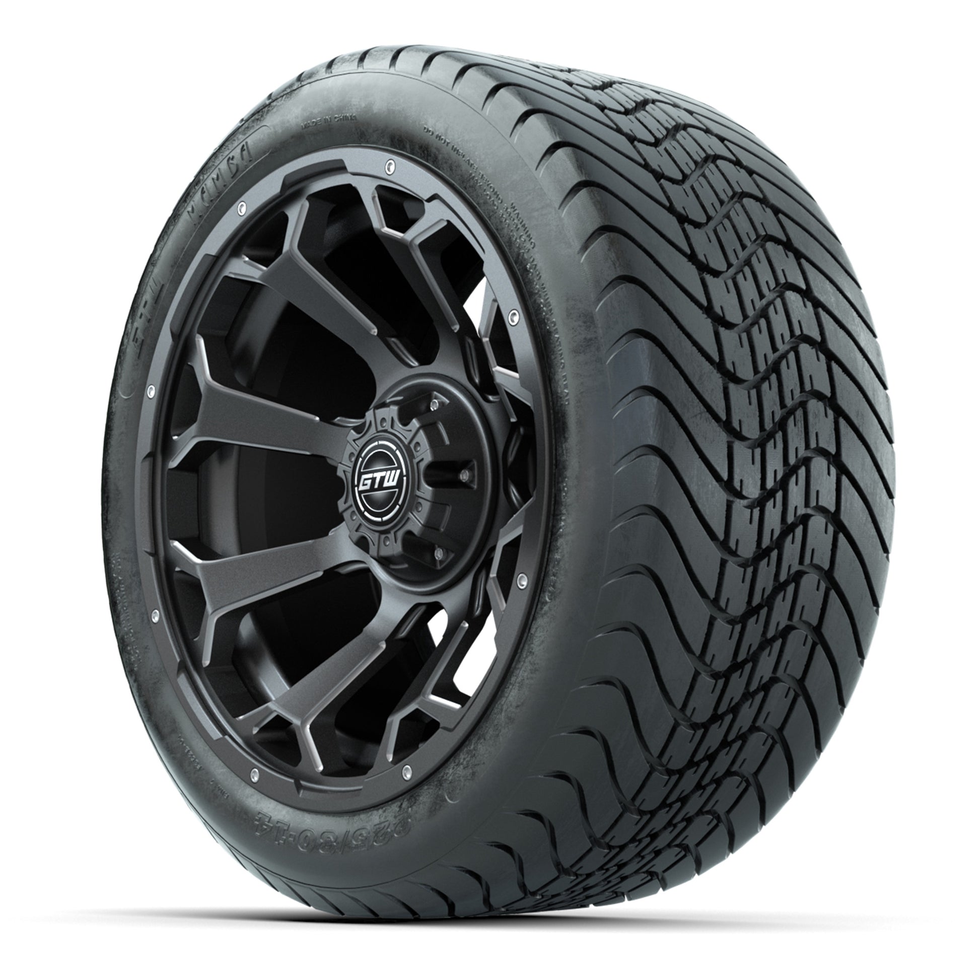 GTW Raven Matte Gray/Ball Mill 14 in Wheels with 225/30-14 Mamba Street Tires – Full Set