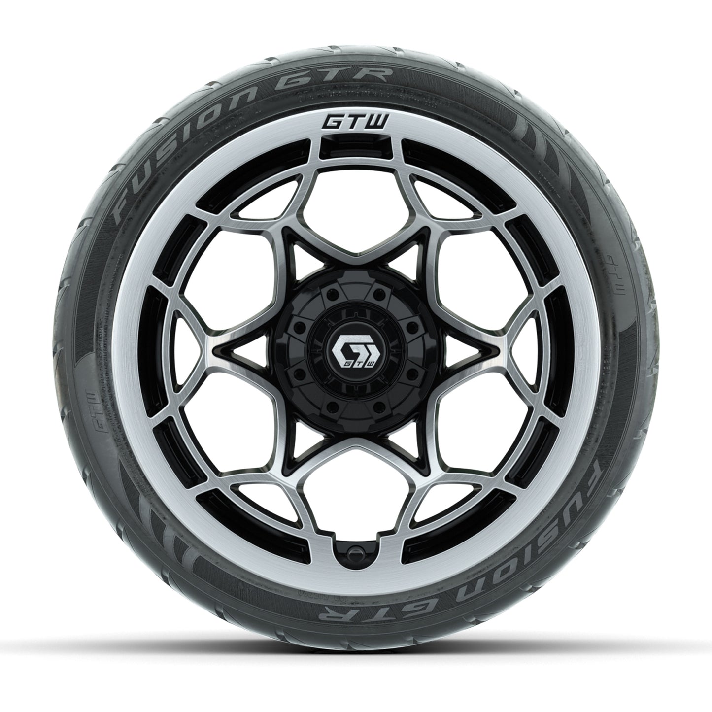 GTW® Nexus Gloss Black/Silver 14 in Wheels with 205/40-R14 Fusion GTR Steel Belted Street Tires – Full Set