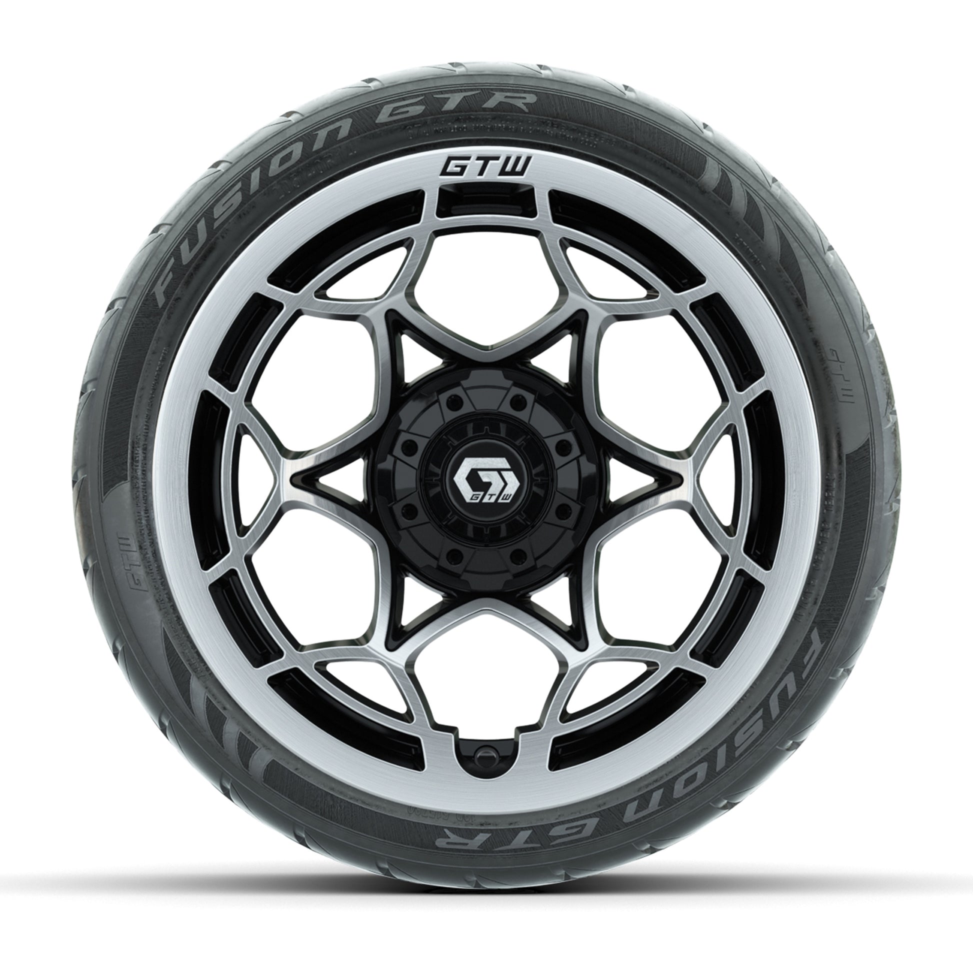 GTW® Nexus Gloss Black/Silver 14 in Wheels with 205/40-R14 Fusion GTR Steel Belted Street Tires – Full Set
