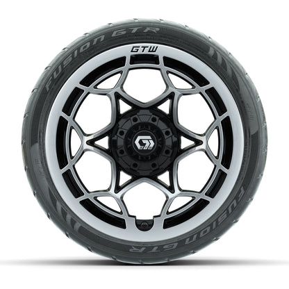 GTW® Nexus Gloss Black/Silver 14 in Wheels with 205/40-R14 Fusion GTR Steel Belted Street Tires – Full Set
