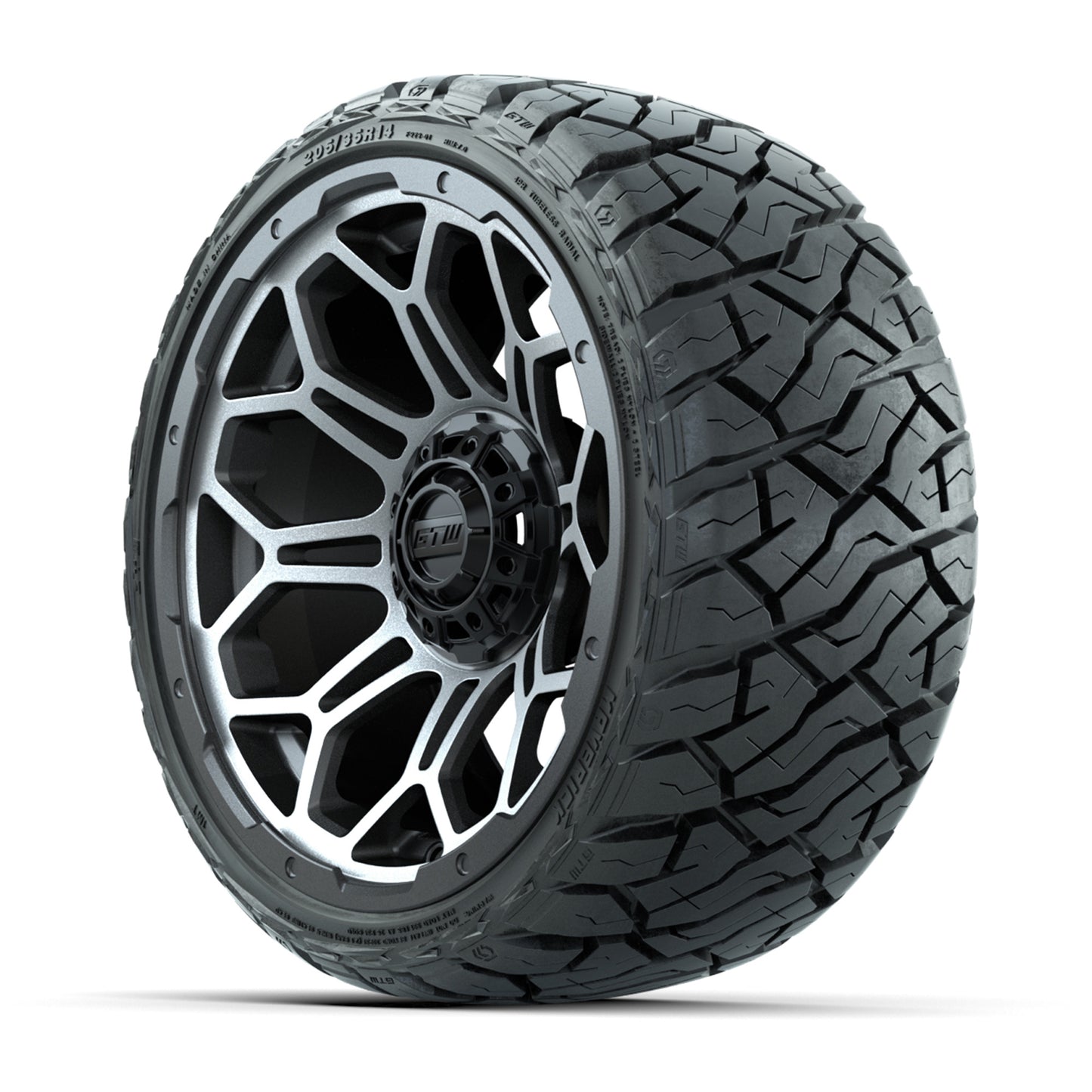 GTW® Bravo Matte Gray/Machined 14 in Wheels with 205/35-R14 Maverick Low-Profile All-Terrain Tires - Full Set