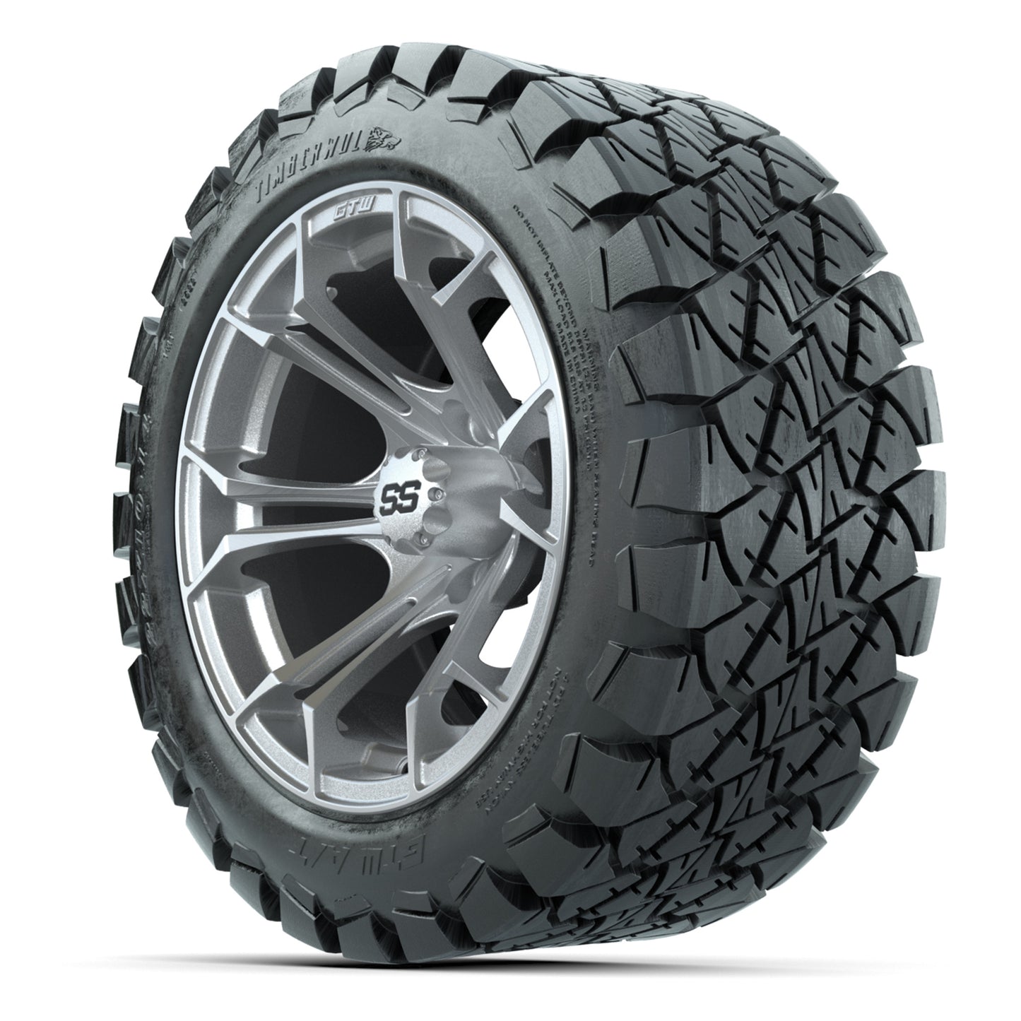 GTW Spyder Silver Brush 14 in Wheels with 22X10-14 Timberwolf All-Terrain Tires – Full Set