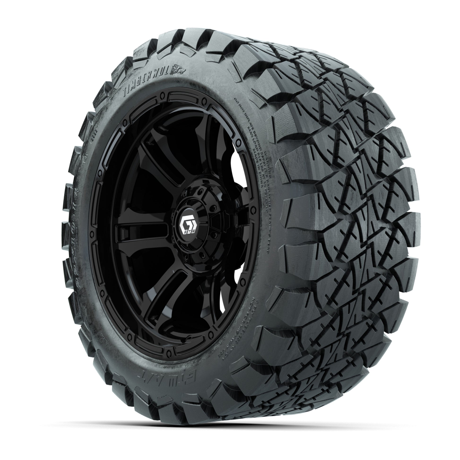 GTW® Shogun Gloss Black 14 in Wheels with 22x10-14 Timberwolf All-Terrain Tires – Full Set