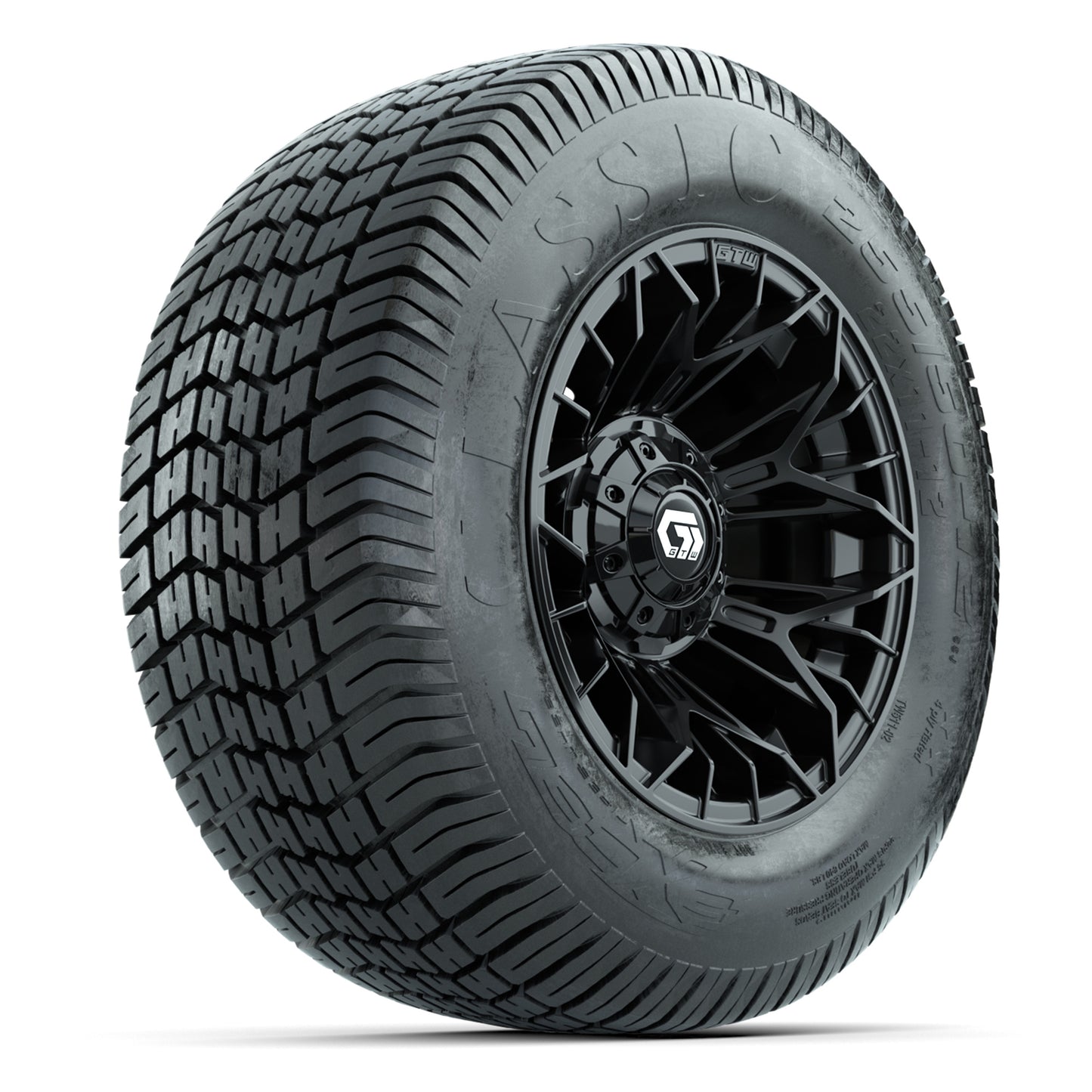 GTW® Stellar Black 12 in Wheels with 255/50-12 Excel Classic Street Tires – Full Set