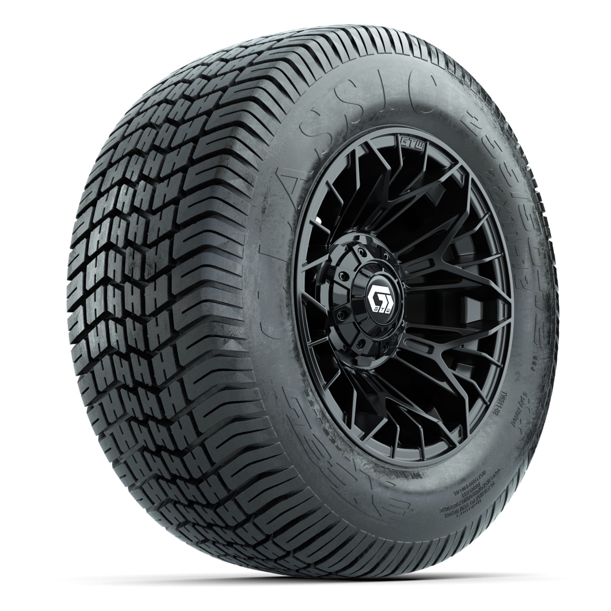 GTW® Stellar Black 12 in Wheels with 255/50-12 Excel Classic Street Tires – Full Set
