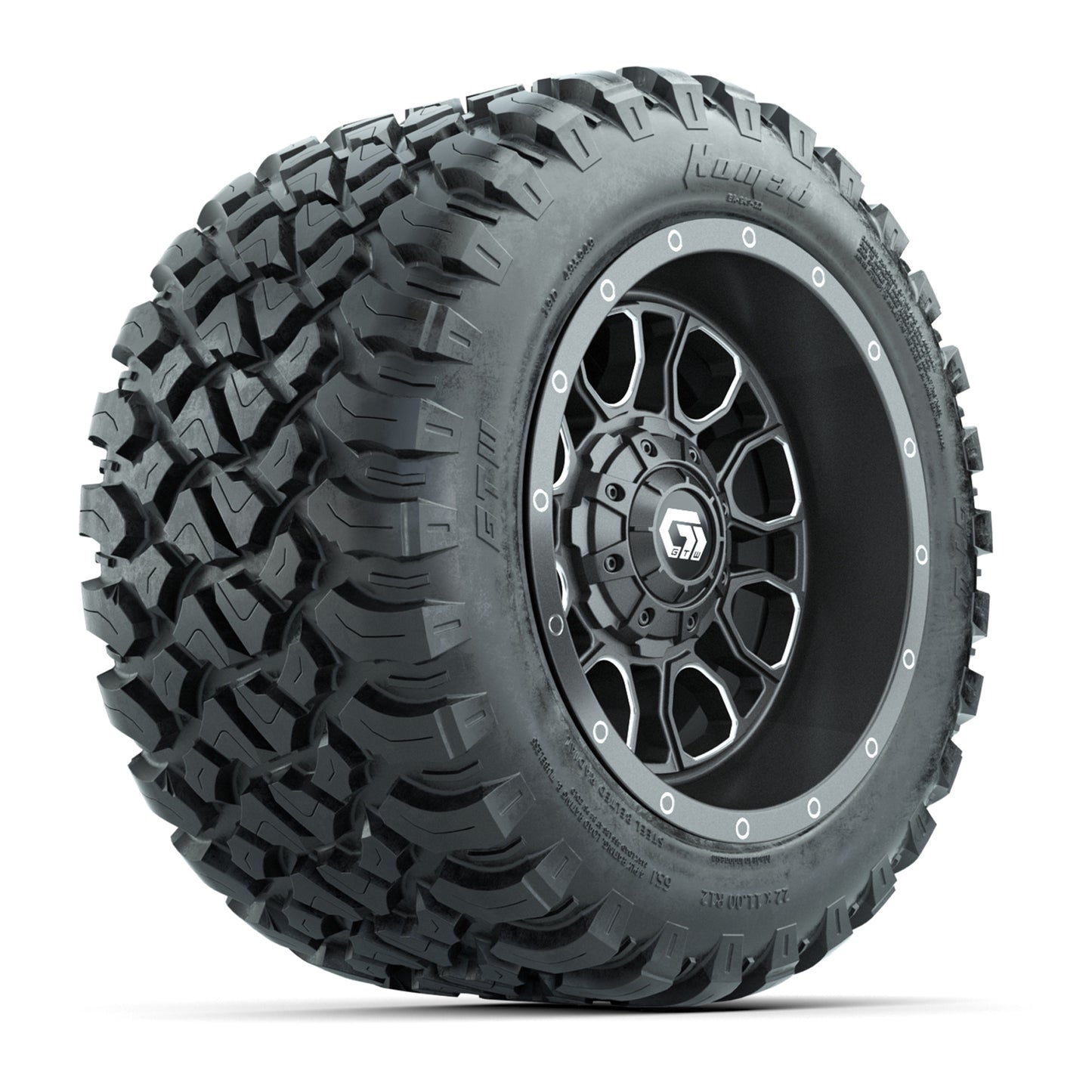 GTW Volt Gunmetal/Machined 12 in Wheels with 22x11-R12 Nomad All Terrain Tires – Full Set