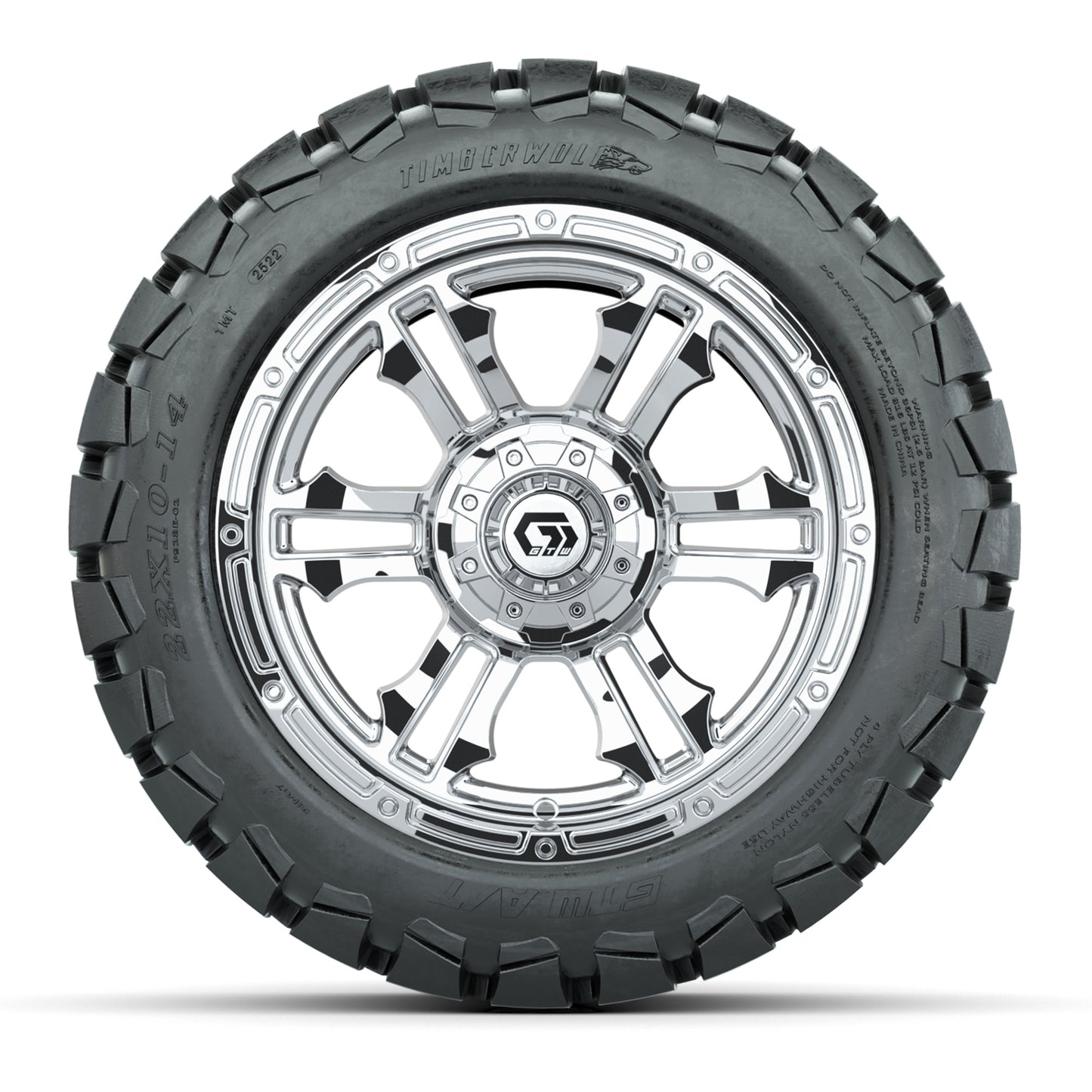 GTW® Shogun Chrome 14 in Wheels with 22x10-14 Timberwolf All-Terrain Tires – Full Set