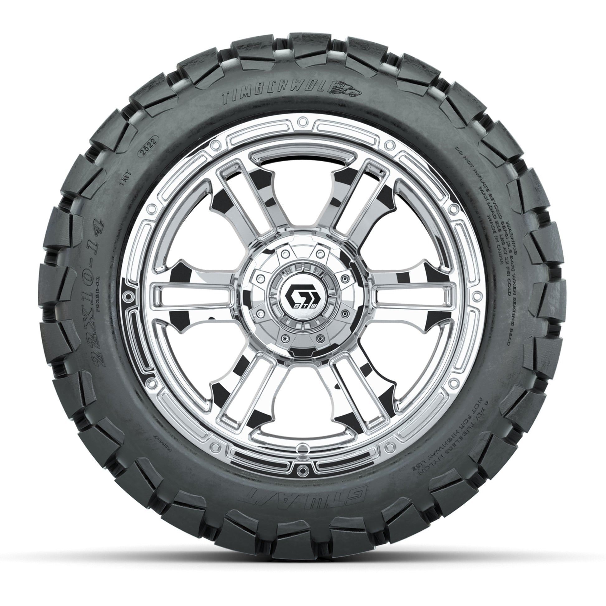 GTW® Shogun Chrome 14 in Wheels with 22x10-14 Timberwolf All-Terrain Tires – Full Set