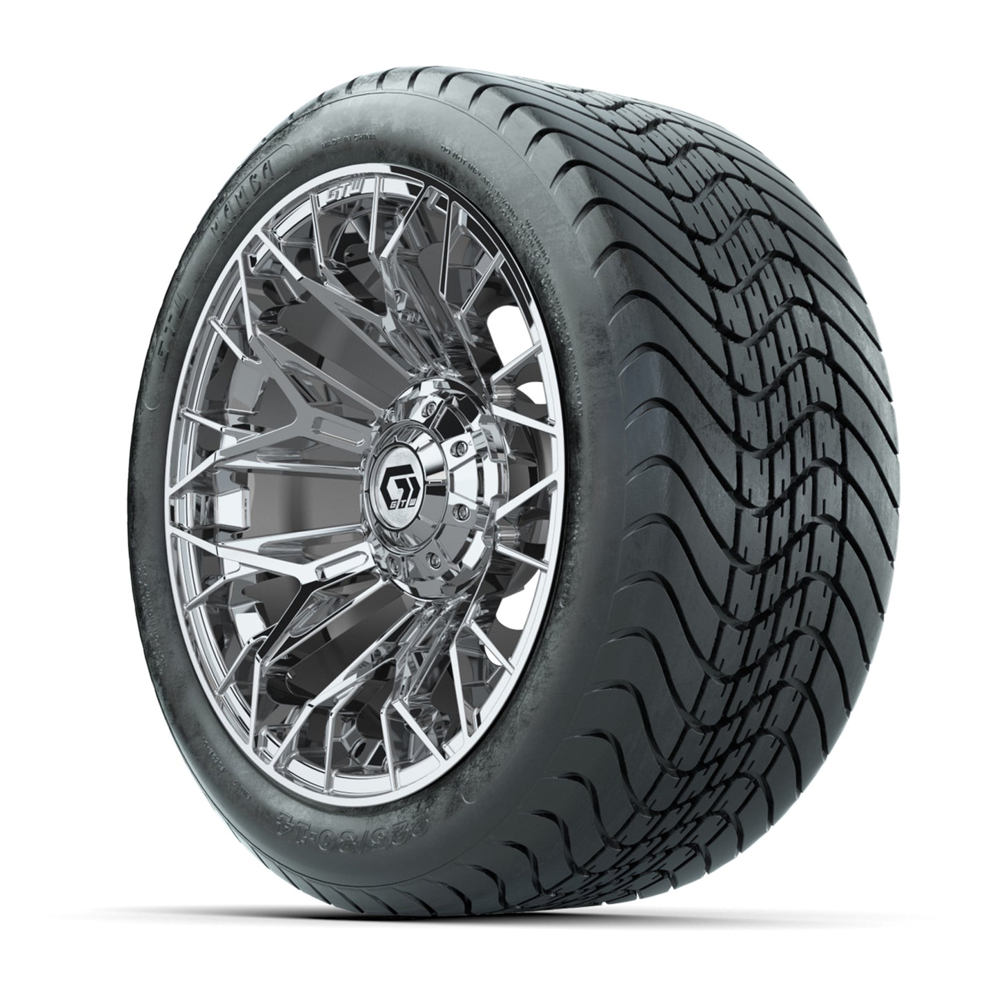 Set of (4) 14 in GTW® Stellar Chrome Wheels with 225/30-14 Mamba Street Tire