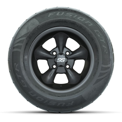 GTW® Godfather Matte Gray 12 in Wheels with 255/55-R12 Fusion GTR Steel Belt Radial Street Tires – Full Set