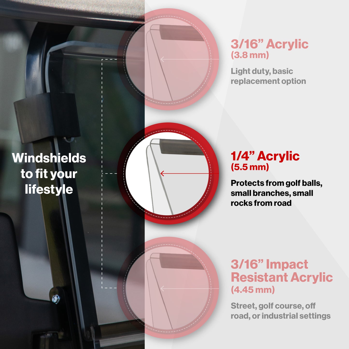 RedDot Evolution D5 Ranger & Maverick Clear 1/4" Folding Windshield