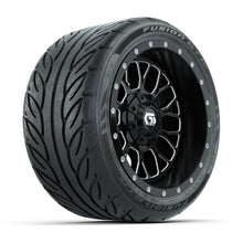 GTW® Helix Black/Machined 12 in Wheels with 215/40-R12 Fusion GTR Steel Belt Radial Street Tires – Full Set