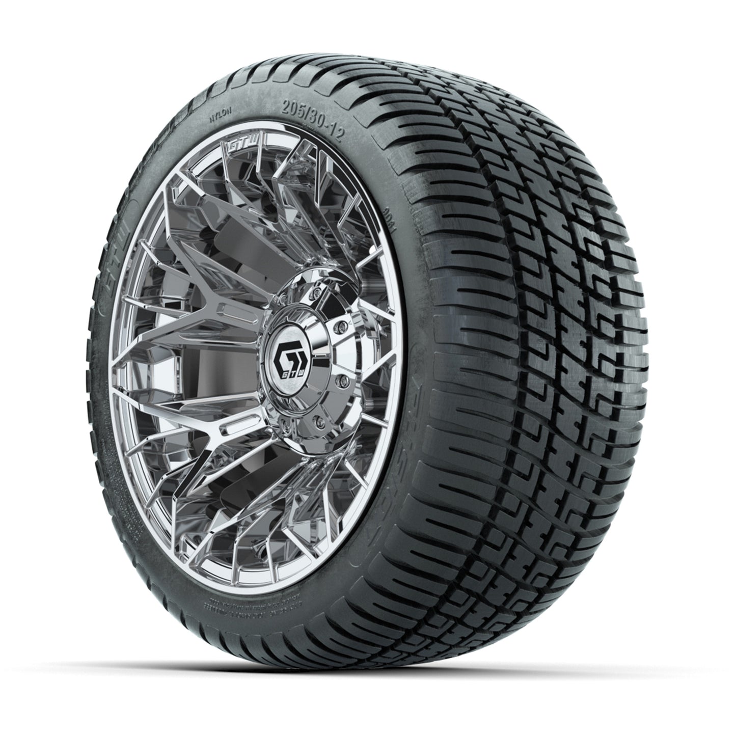 GTW® Stellar Chrome 12 in Wheels with 205/30-12 Fusion Street Tires - Full Set