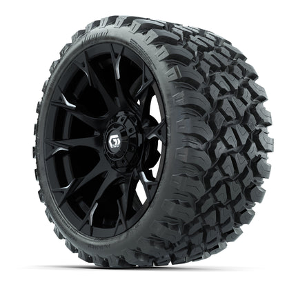 GTW® Diablo Gloss Black/Machined 15 in Wheels with 23x10-R15 Nomad Steel Belted Radial All-Terrain Tires – Full Set