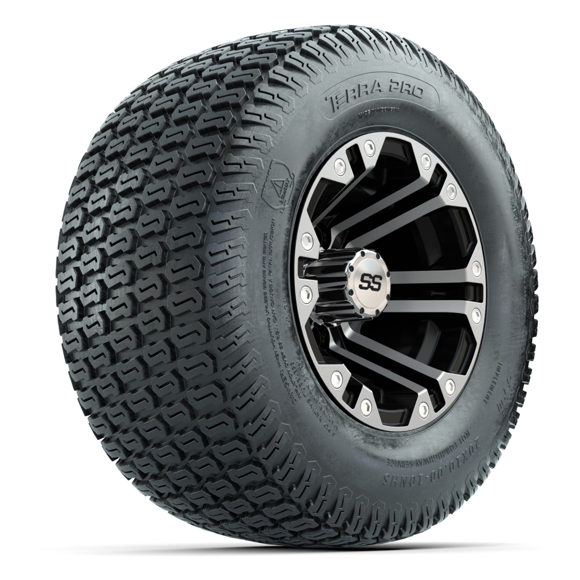 GTW Specter Black/Machined 10 in Wheels with 20x10-10 S-Pattern Terra Pro Street Tires – Full Set
