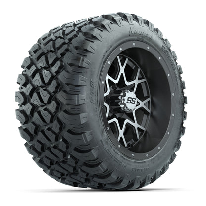 GTW® Vortex 2 Matte Gray/Machined 12 in Wheels with 22X11-R12 Nomad Steel Belt Radial All-Terrain Tires – Full Set